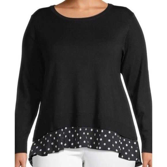 Marée Pour‎ Toi Black Split Back Polka Dot Ruffle Hem Sweater 12 14 Lagenlook - Picture 5 of 6
